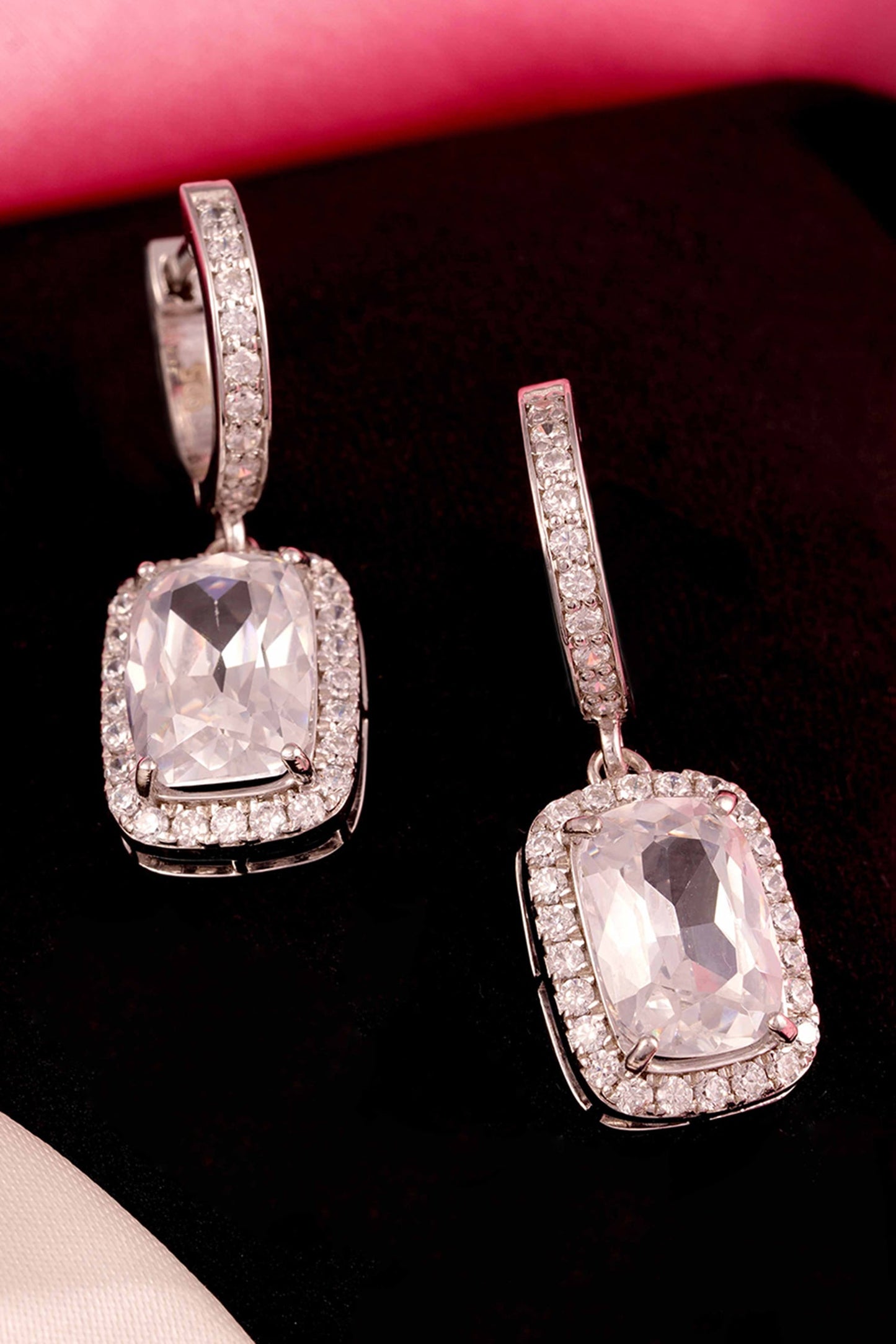 White Rhodium Plated Drop Earrings 