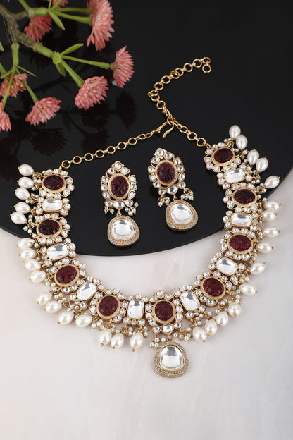 Stone Embellished Pendant Necklace Set 