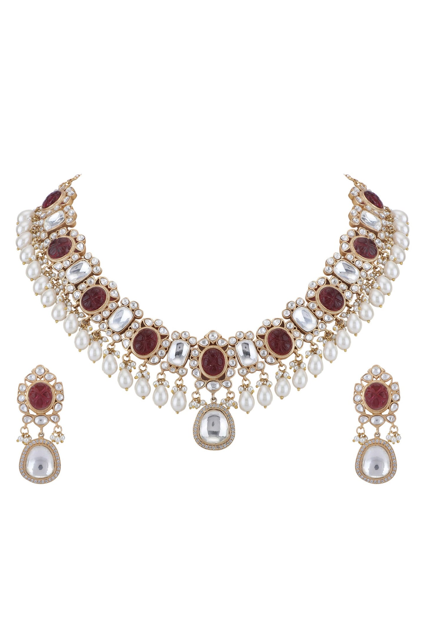 Stone Embellished Pendant Necklace Set 