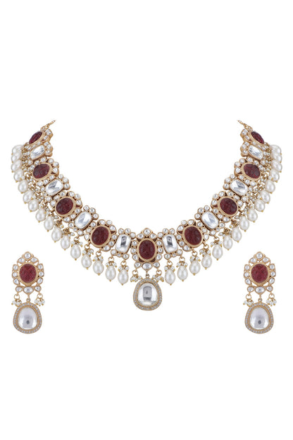 Stone Embellished Pendant Necklace Set 