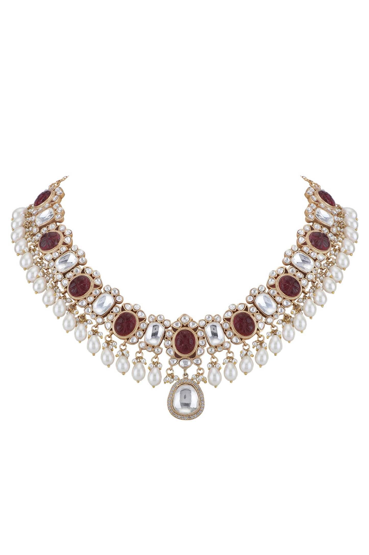 Stone Embellished Pendant Necklace Set 