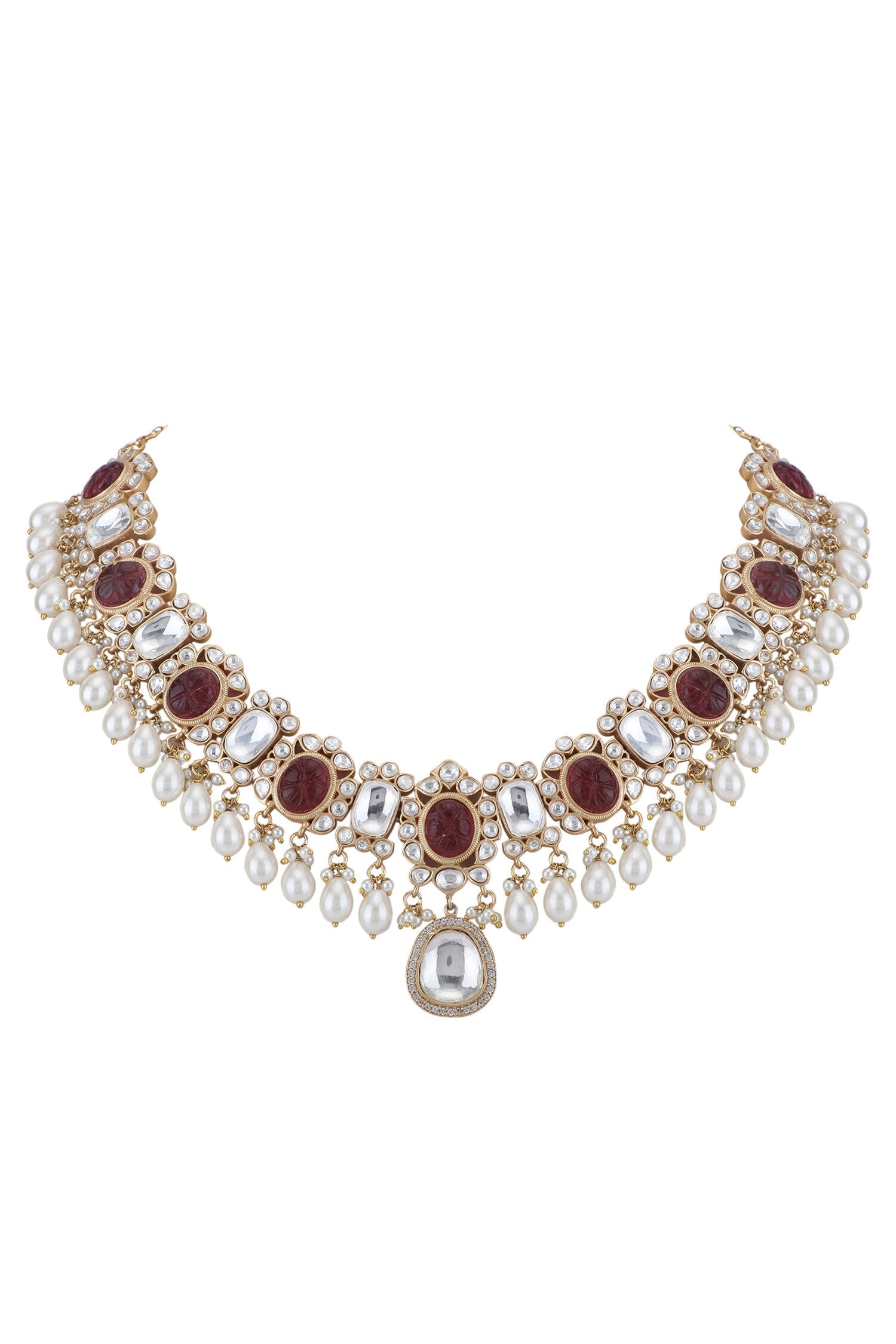 Stone Embellished Pendant Necklace Set 