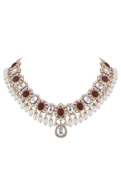 Stone Embellished Pendant Necklace Set 