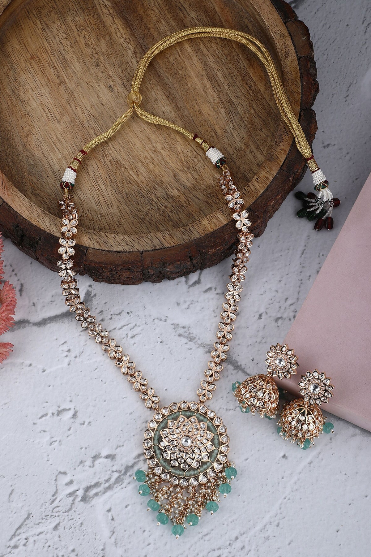 Floral Shaped Long Pendant Necklace Set 