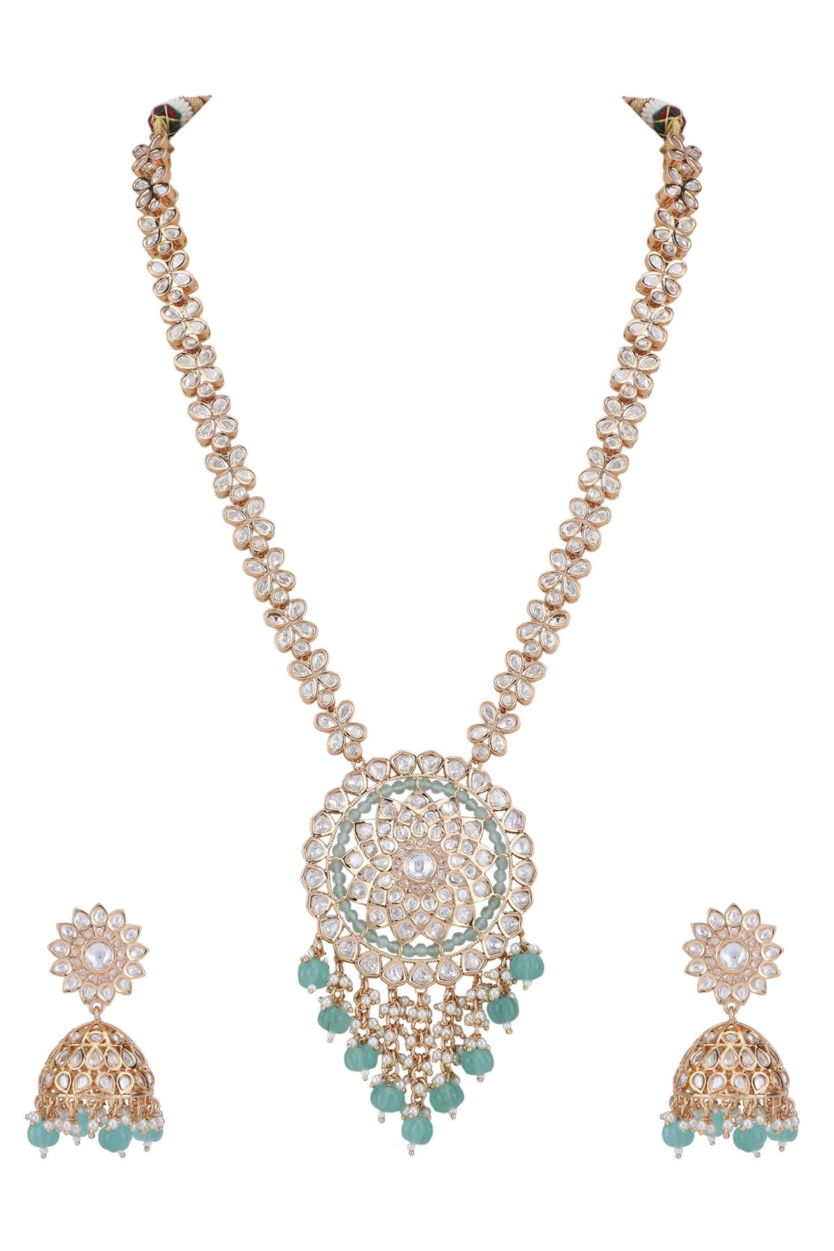Floral Shaped Long Pendant Necklace Set 