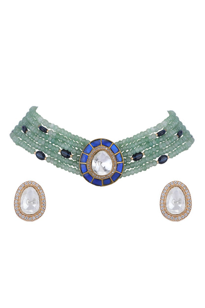Bead Layered Embellished Pendant Choker Set 