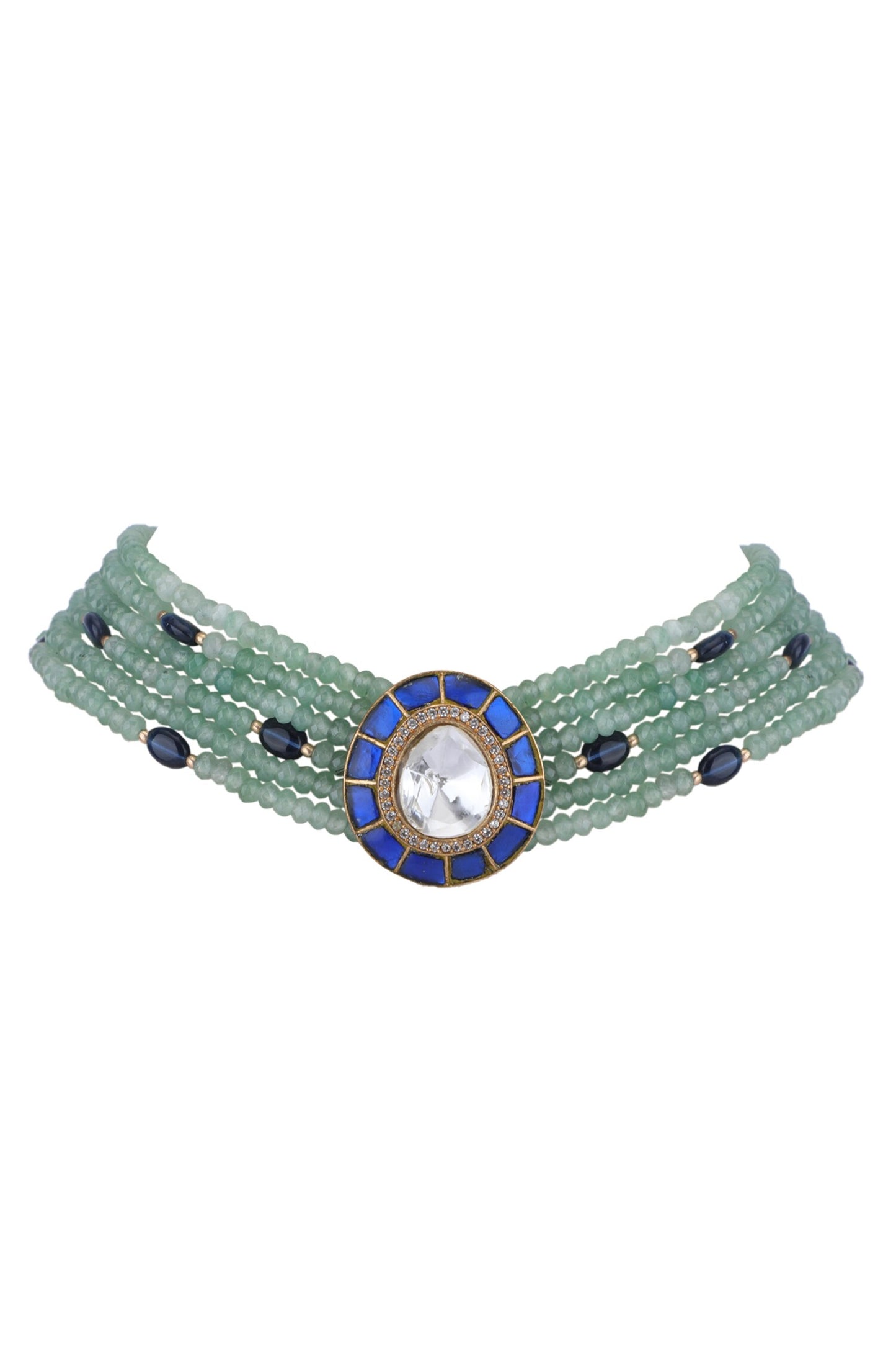 Bead Layered Embellished Pendant Choker Set 