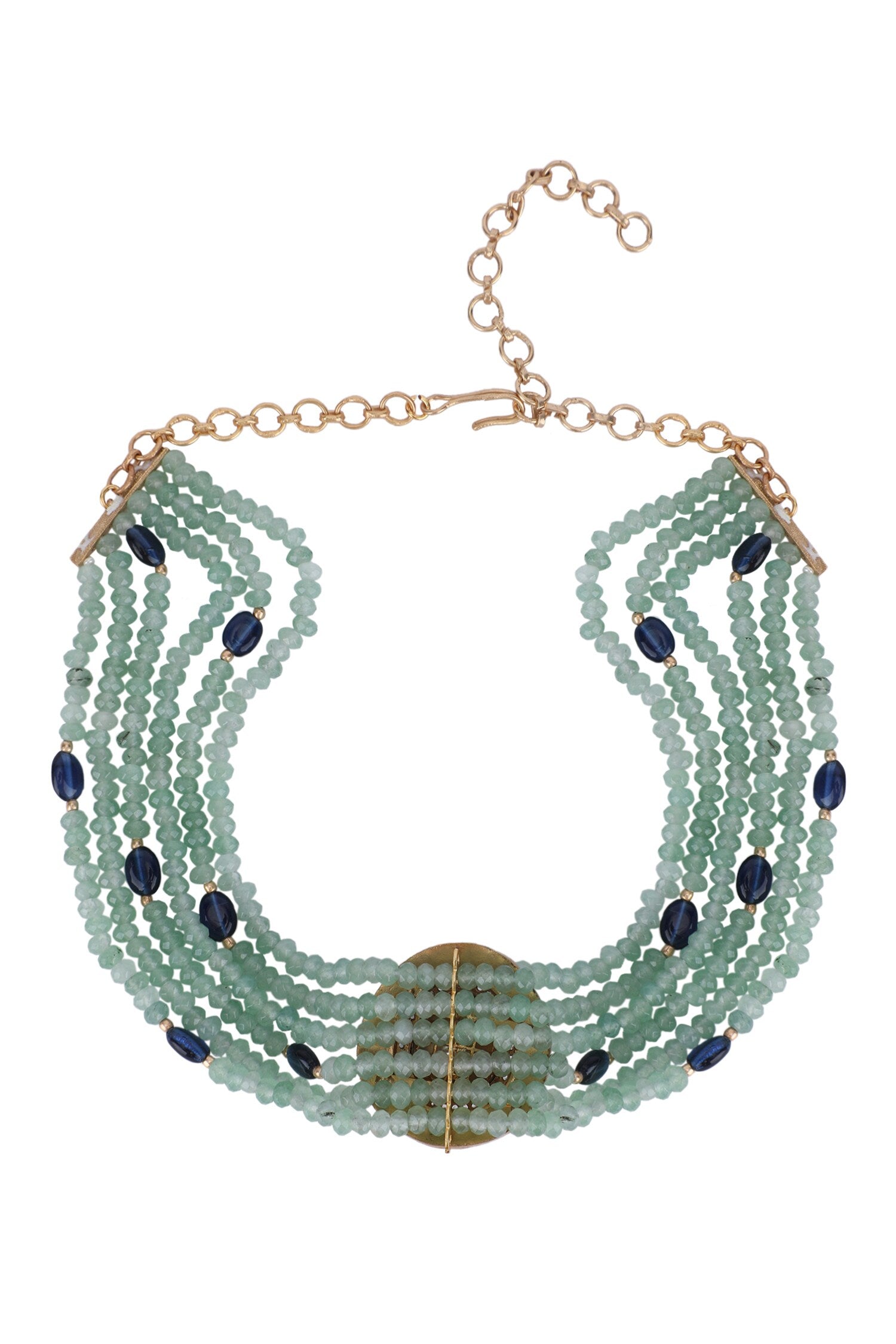 Bead Layered Embellished Pendant Choker Set 