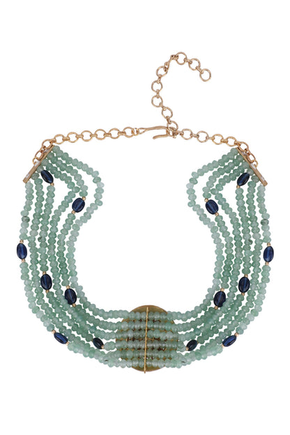 Bead Layered Embellished Pendant Choker Set 