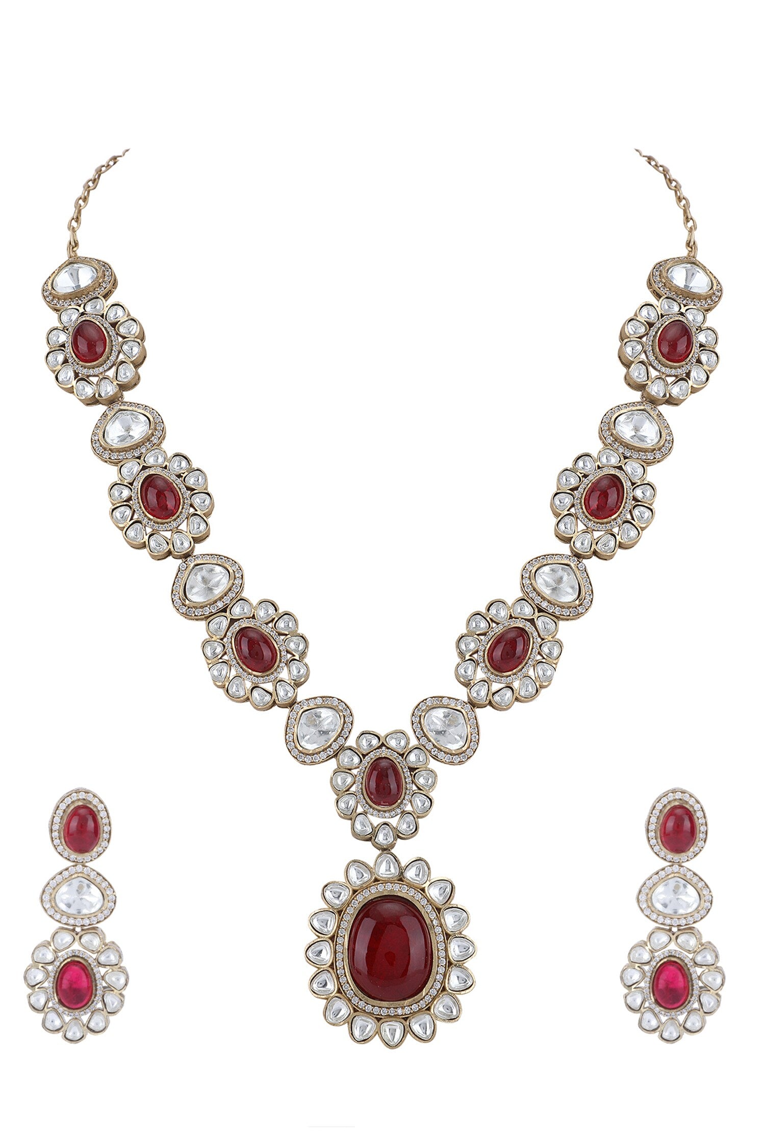 Stone Studded Pendant Necklace Set 