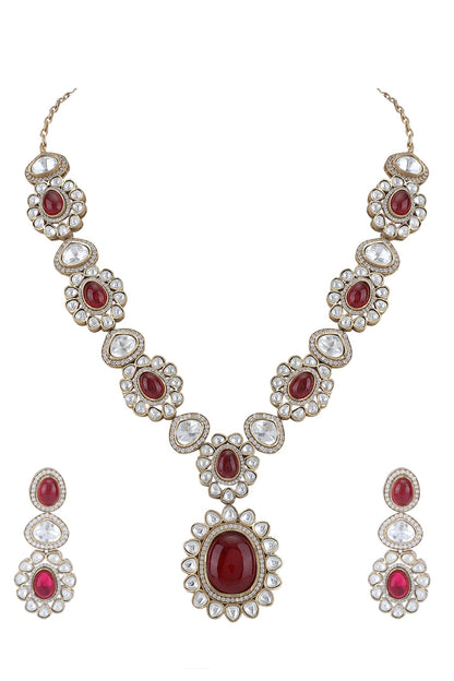 Stone Studded Pendant Necklace Set 