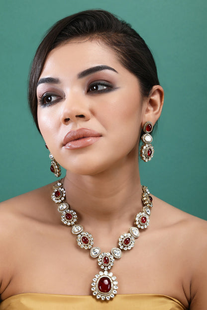 Stone Studded Pendant Necklace Set 