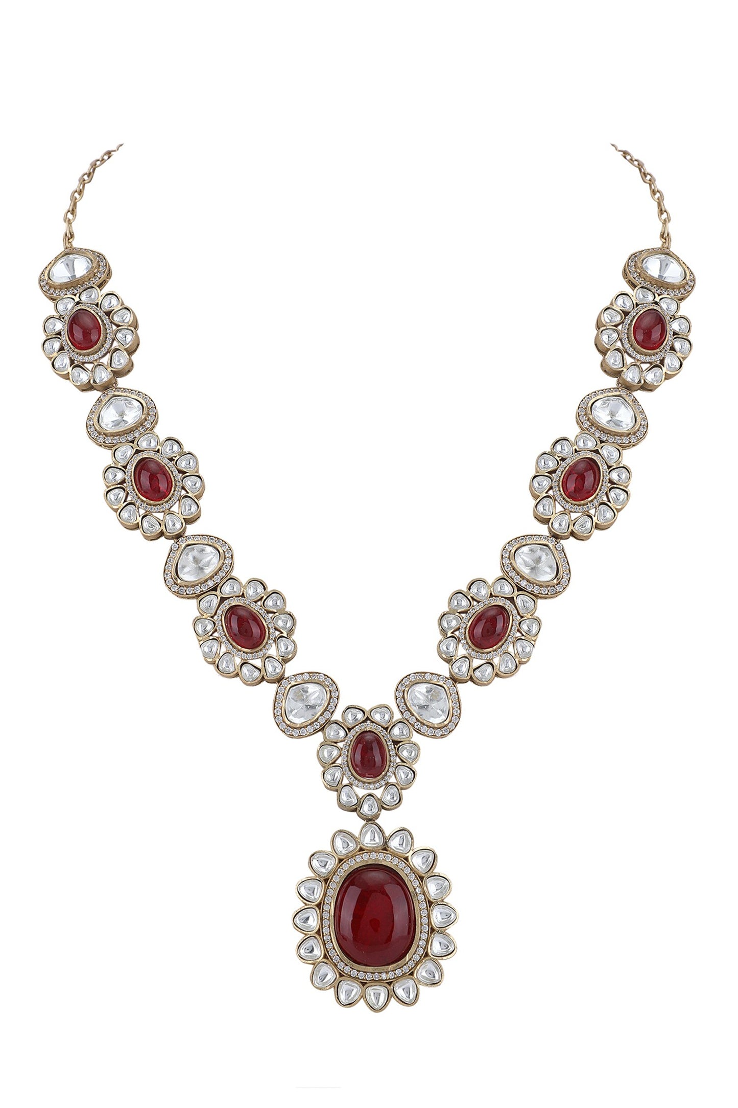 Stone Studded Pendant Necklace Set 