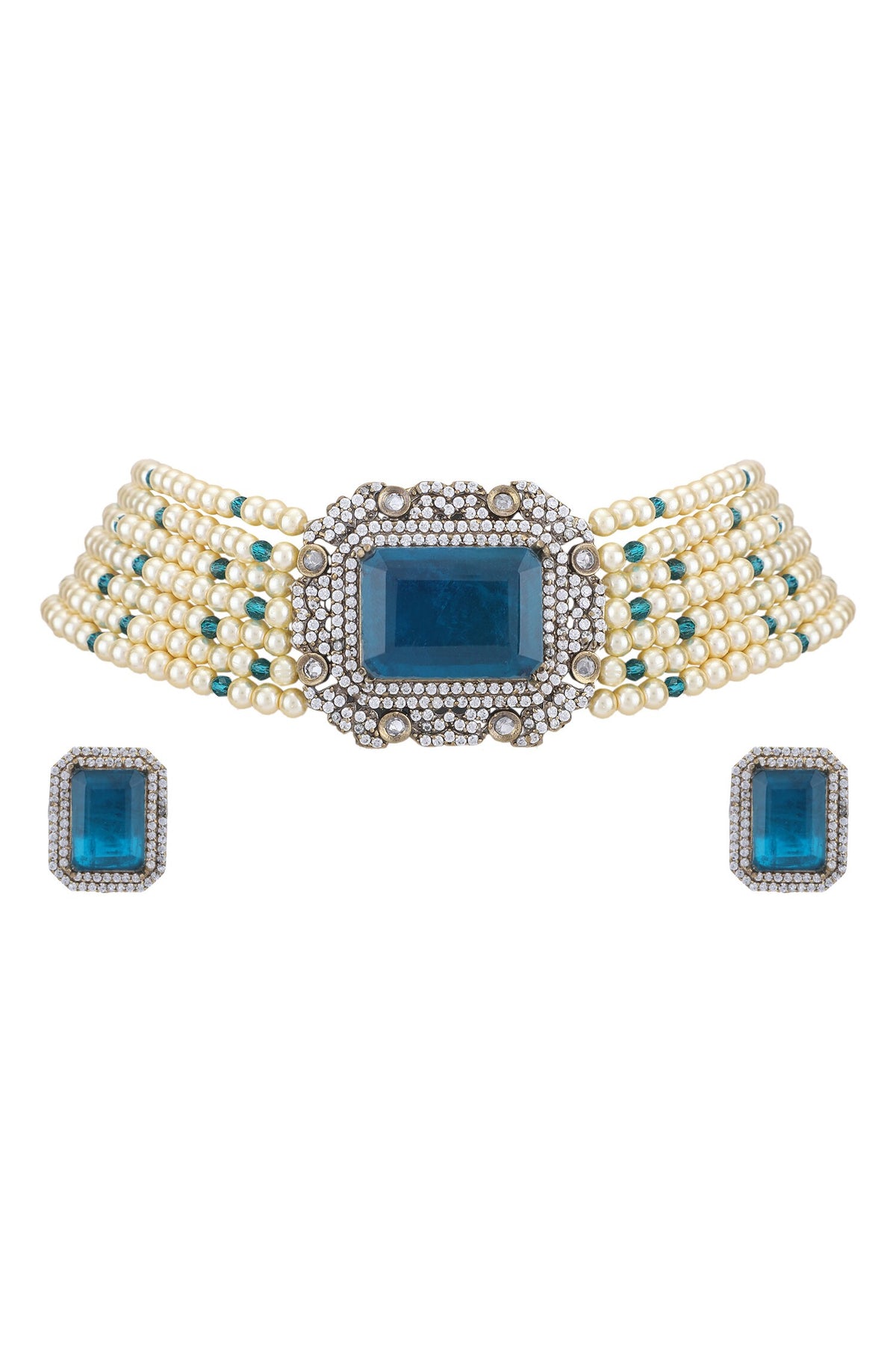 Bead Layered Pendant Choker Set 