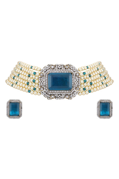 Bead Layered Pendant Choker Set 