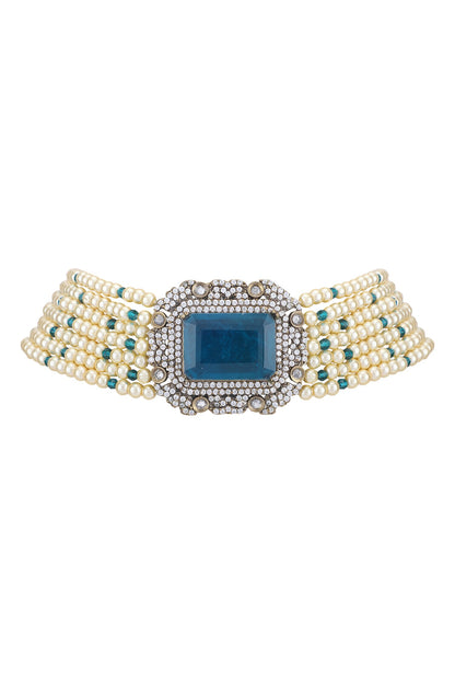 Bead Layered Pendant Choker Set 