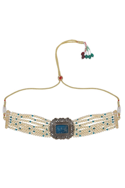 Bead Layered Pendant Choker Set 