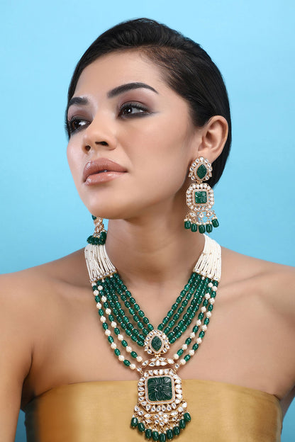 Bead Layered Embellished Pendant Necklace Set 