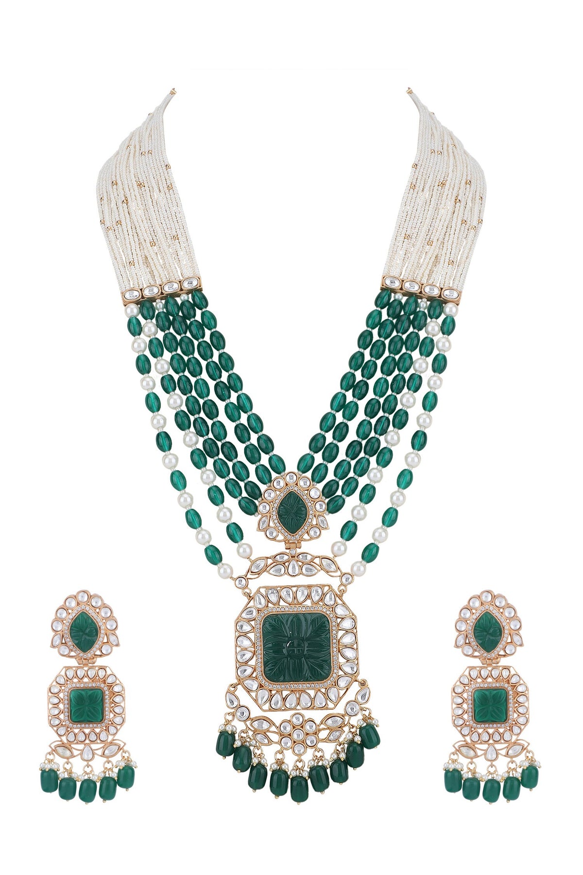 Bead Layered Embellished Pendant Necklace Set 