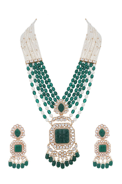 Bead Layered Embellished Pendant Necklace Set 
