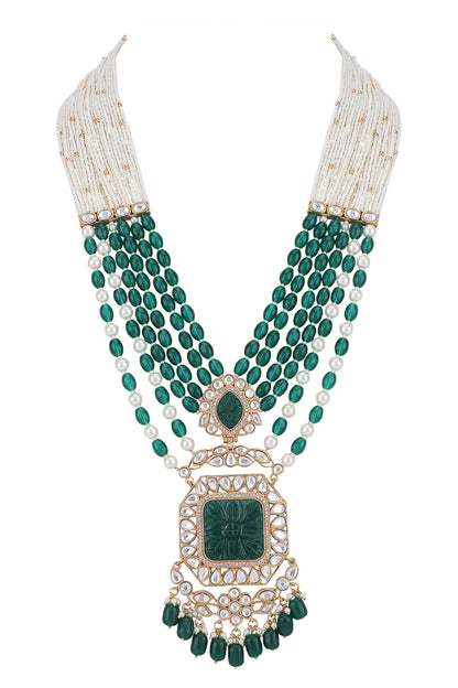 Bead Layered Embellished Pendant Necklace Set 