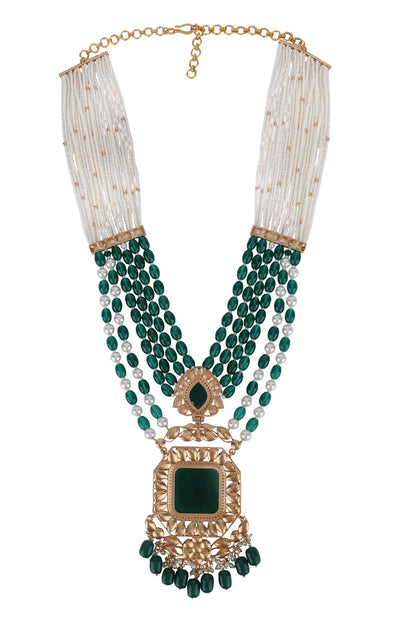 Bead Layered Embellished Pendant Necklace Set 