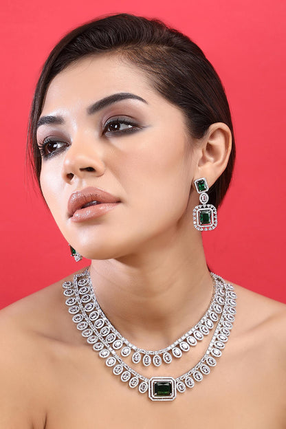 Zirconia Embellished Layered Necklace Set 