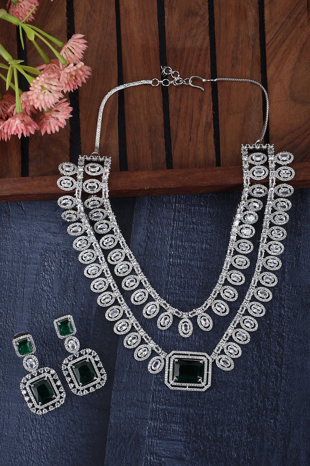 Zirconia Embellished Layered Necklace Set 