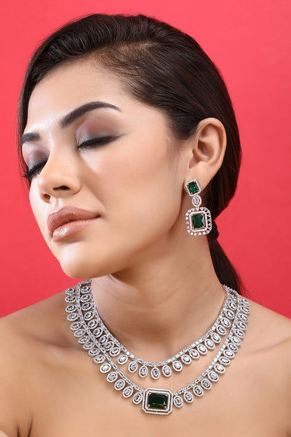 Zirconia Embellished Layered Necklace Set 