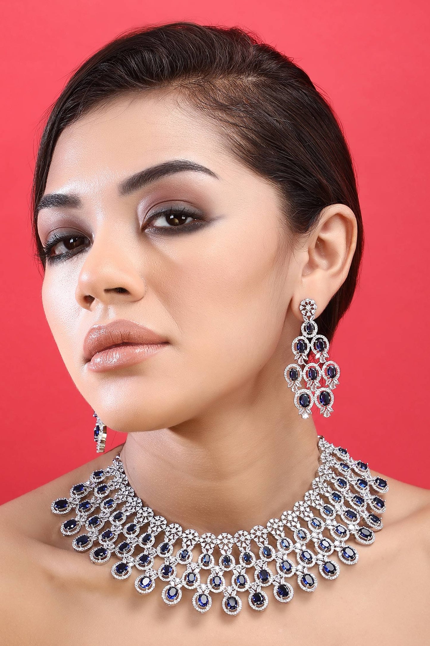 American Diamond Cutwork Embellished Necklace Set 