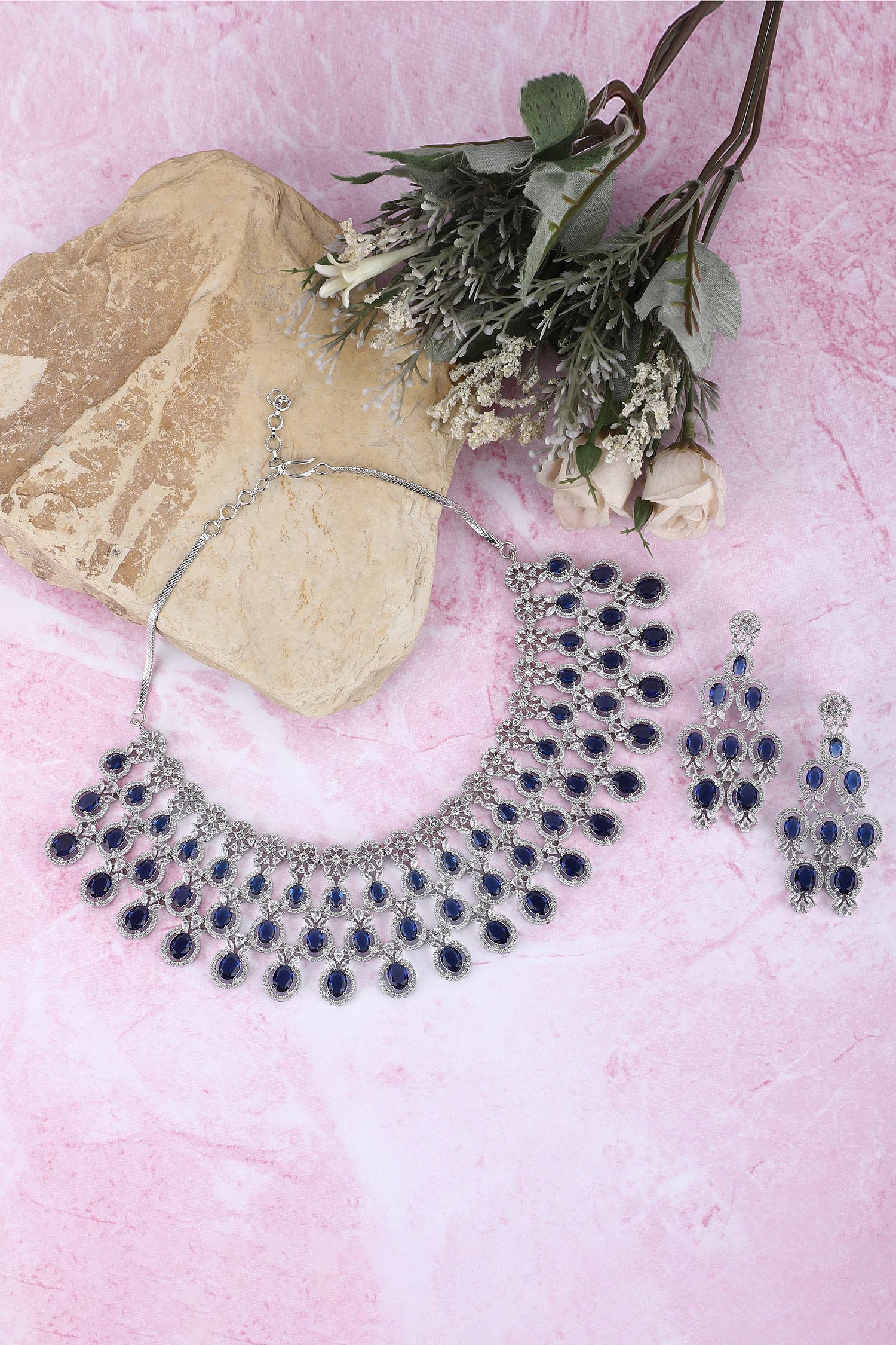 American Diamond Cutwork Embellished Necklace Set 