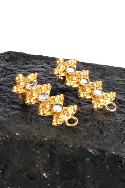 Stone Embellished Carved Earrings 