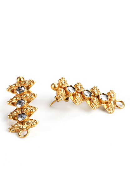 Stone Embellished Carved Earrings 