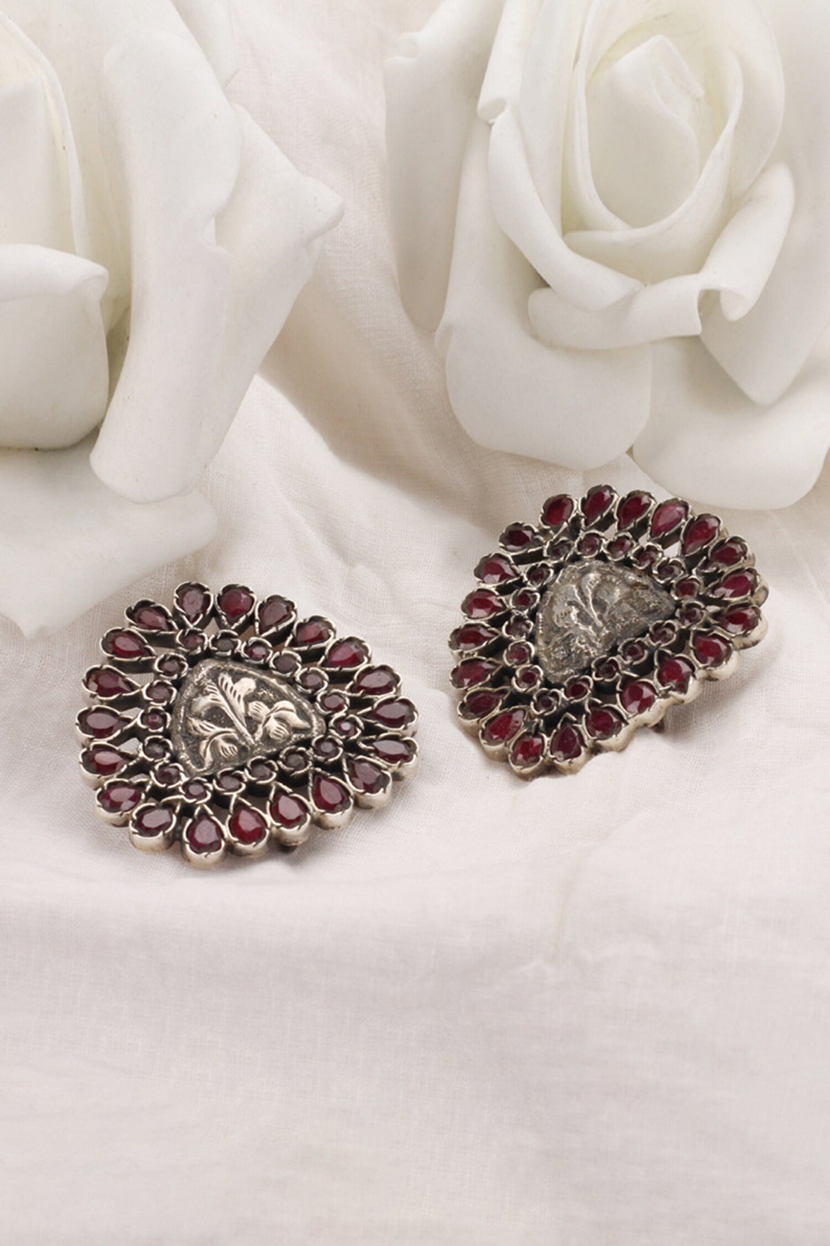 Ruby Stone Embellished Stud Earrings 