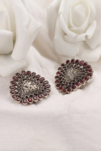 Ruby Stone Embellished Stud Earrings 