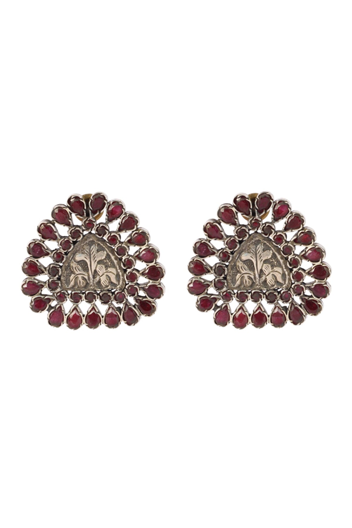 Ruby Stone Embellished Stud Earrings 
