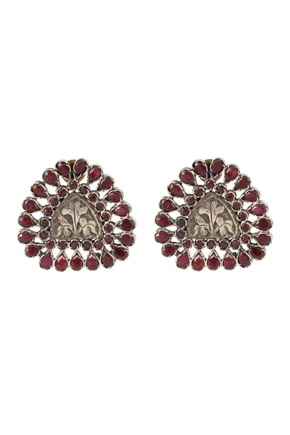Ruby Stone Embellished Stud Earrings 