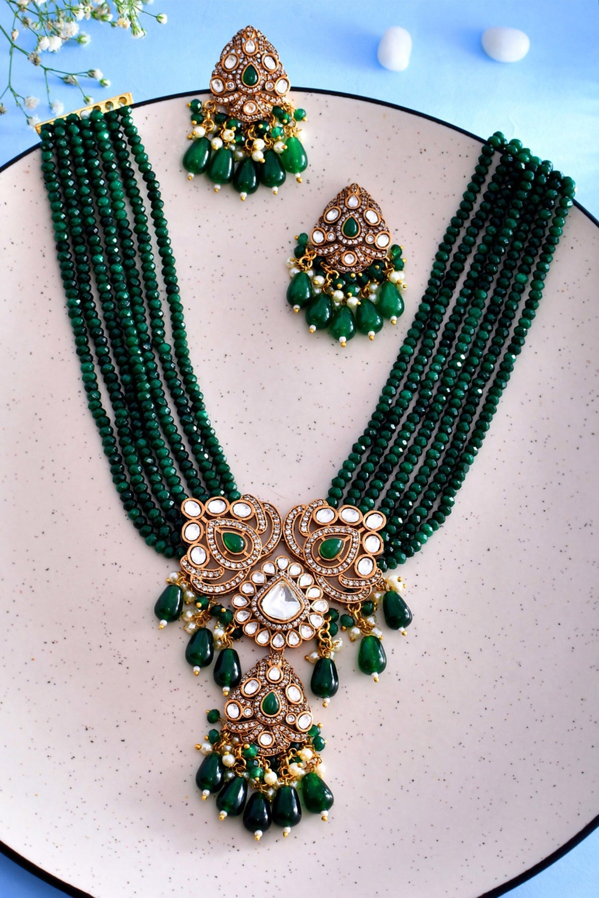 Kundan Embellished Pendant Necklace Set 