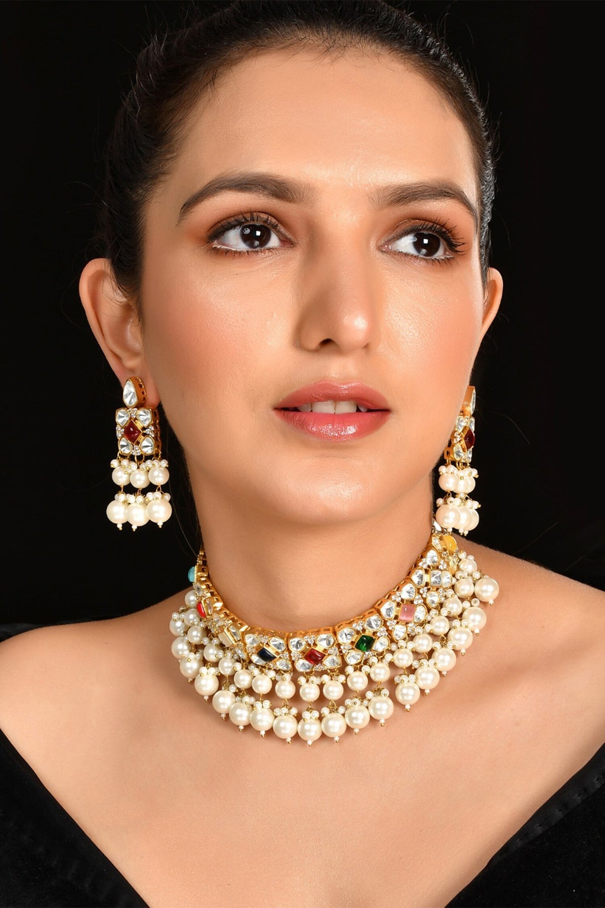 Kundan Embellished Choker Necklace Set 