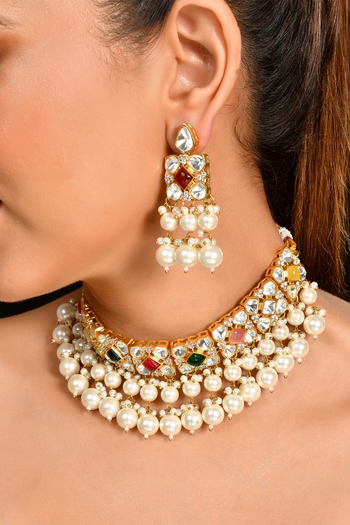 Kundan Embellished Choker Necklace Set 