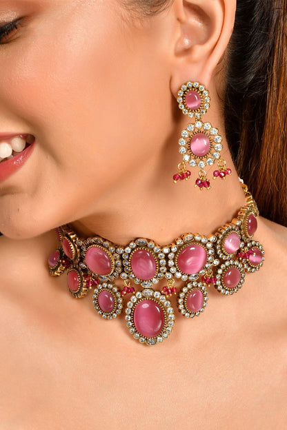 Embellished Geometric Choker Necklace Set 