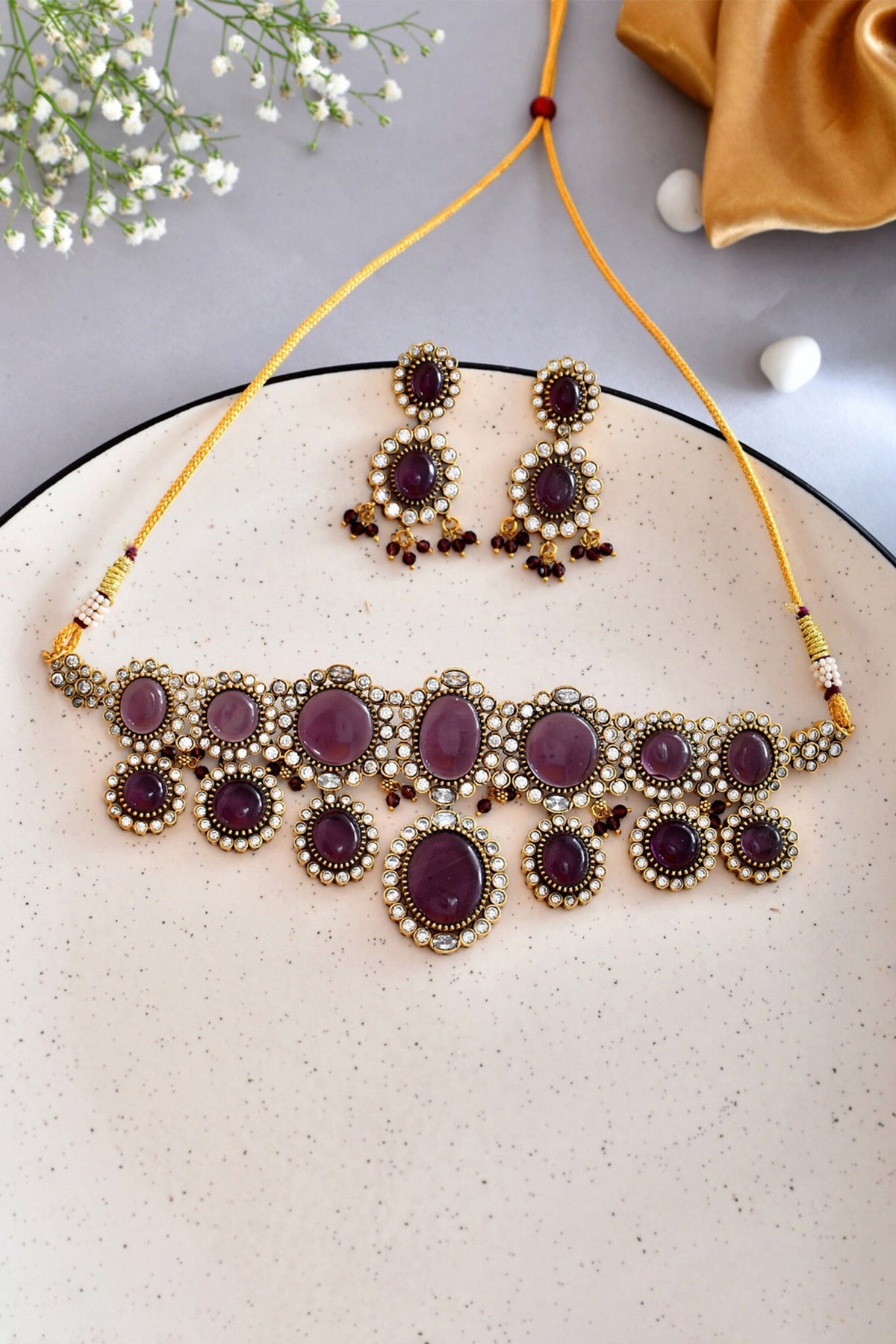 Kundan Stone Embellished Necklace Set 