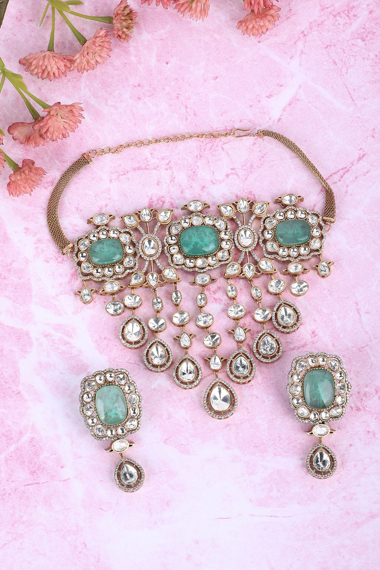 Stone Embellished Choker Necklace Set 