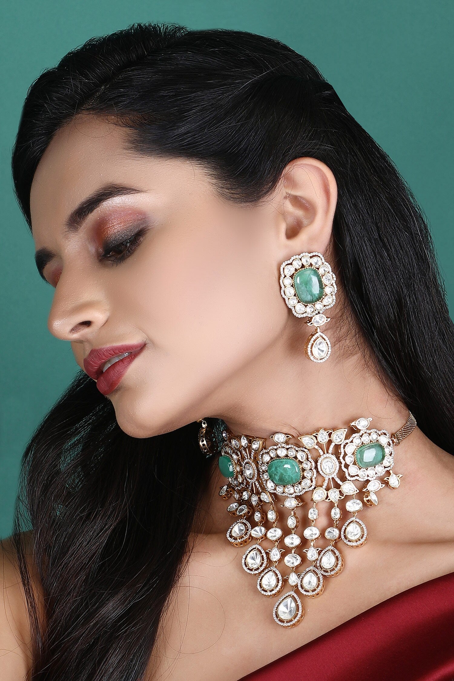 Stone Embellished Choker Necklace Set 