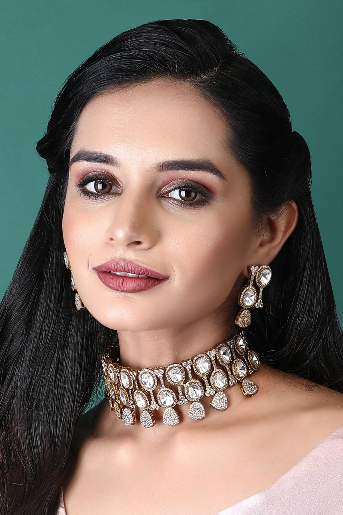 Kundan & Stones Embellished Necklace Set 