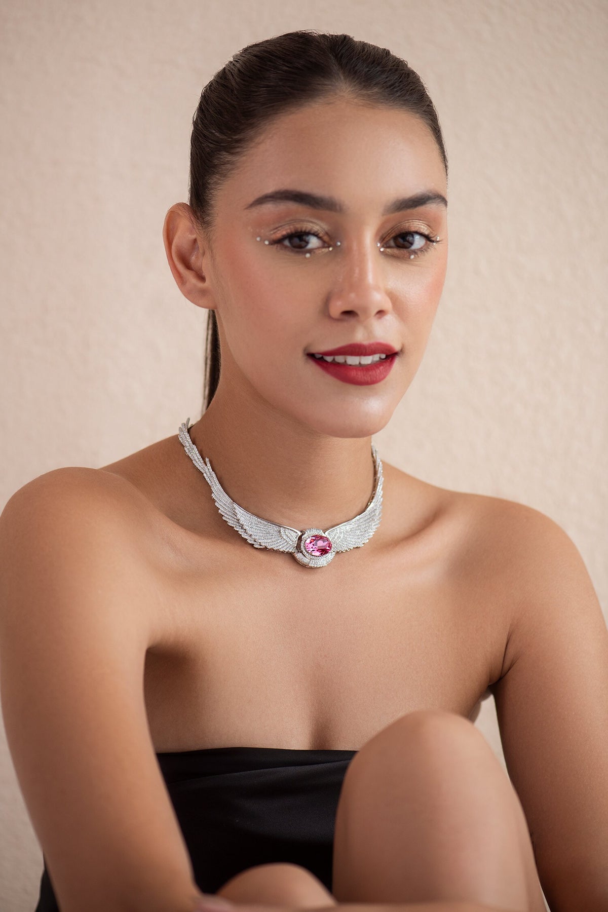 Stone Studded Angel Wings Necklace 