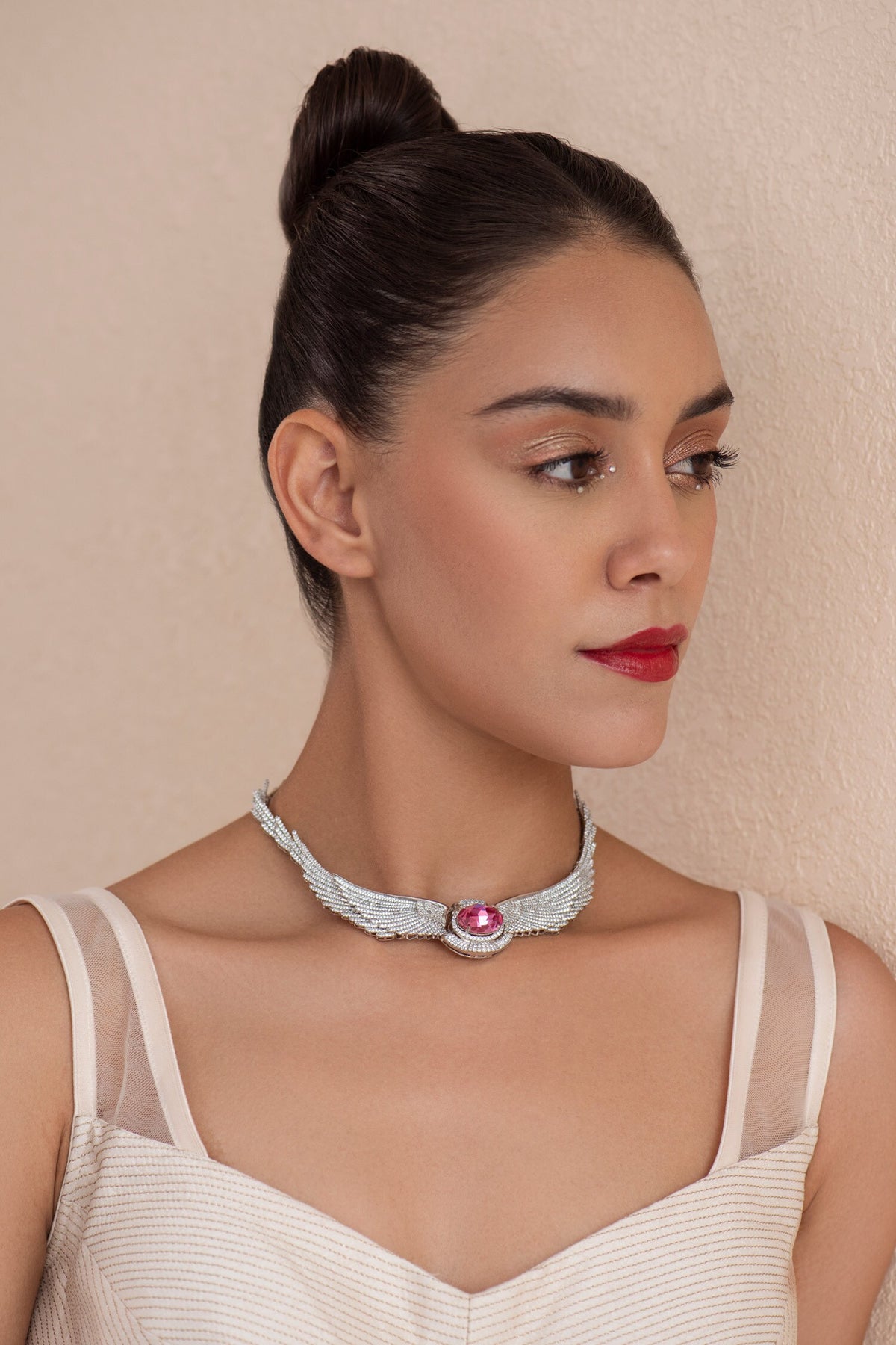 Stone Studded Angel Wings Necklace 