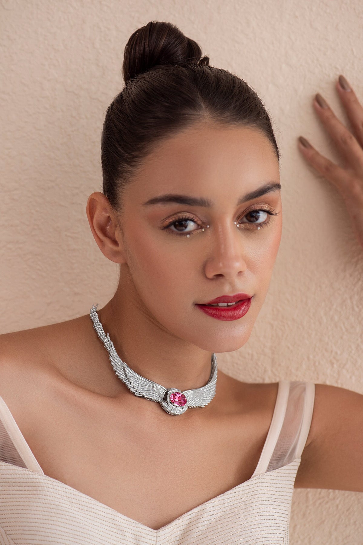 Stone Studded Angel Wings Necklace 