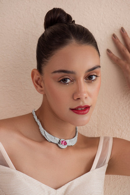 Stone Studded Angel Wings Necklace 