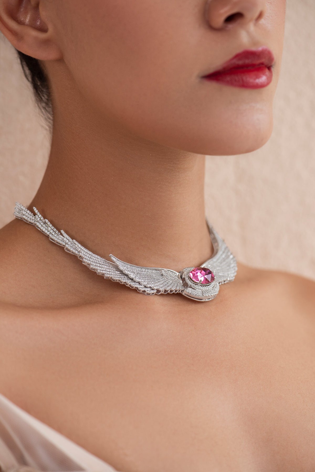 Stone Studded Angel Wings Necklace 
